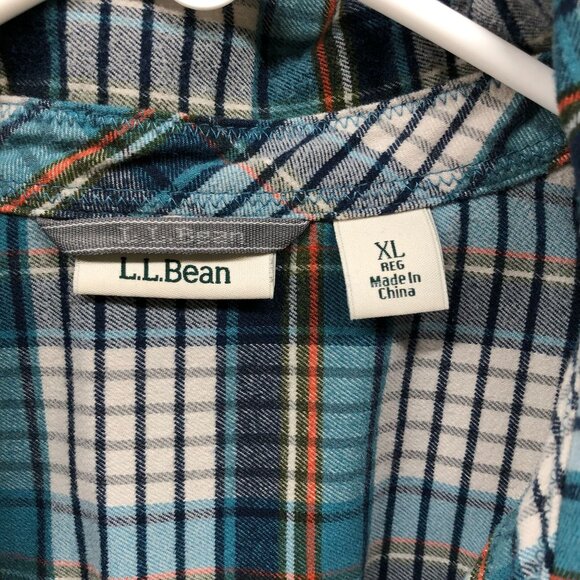 L.L. Bean Flannel Shirt Womens XL Blue White Plaid Teal Long Sleeve - Picture 5 of 9